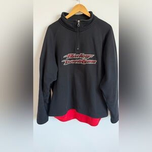 Harley Davidson 1/4 Zip Fleece Pullover Black Red Mens XL